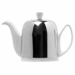 Guy Degrenne Salam - White Base With Polished Stainless Steel Cover 8 Cup Teapot Tea Wares