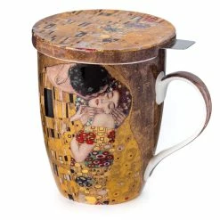 Pippins Tea Company Inc. Mug; Tea Mug With Infuser And Lid, Klimt The Kiss By McIntosh Tea Wares