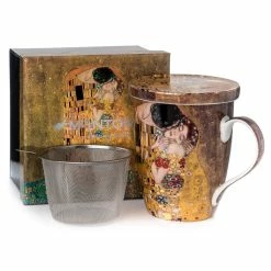 Pippins Tea Company Inc. Mug; Tea Mug With Infuser And Lid, Klimt The Kiss By McIntosh Tea Wares