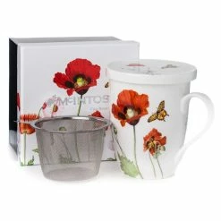 Pippins Tea Company Inc. Mug; Tea Mug With Infuser And Lid, Poppies By McIntosh Tea Wares
