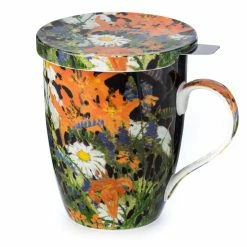 Pippins Tea Company Inc. Mug; Tea Mug With Infuser And Lid, Thomson Marguerites Wood Lilies By McIntosh