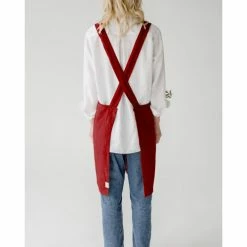 Pippins Tea Company Inc. General Store Apron, Linen Crossback, White With Cornflowers