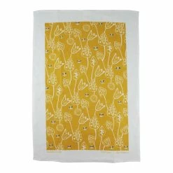 Raingoose Tea Towel, Rain Goose, Linen, Bees On Gold