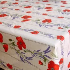 Pippins Tea Company Inc. Tablecloth, Provence, Cream Poppies Rectangle Coated