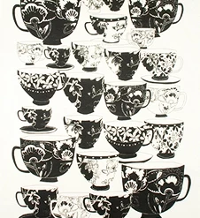 Raingoose Tea Towel, Rain Goose, Linen, Black Teacups General Store