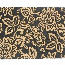 Pippins Tea Company Inc. General Store Coir Doormat Black & Cream Floral