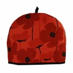 Raingoose General Store Tea Cosy, Rain Goose, Linen, Poppies On Red