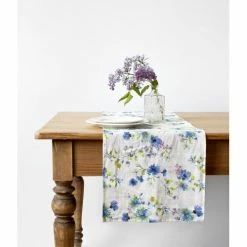 Pippins Tea Company Inc. General Store Table Runner, White With Cornflowers, Linen
