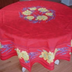 Pippins Tea Company Inc. Tablecloth, Provence Red With Yellow Sunflower And Lavender Round