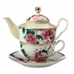 Pippins Tea Company Inc. Classic Silk Road Pink Floral Tea For One With Infuser