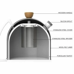 Pippins Tea Company Inc. Viva; Thomas, Porcelain Teapot, With Infuser, Stainless Steel Cover With Wool Felt Liner Tea Wares