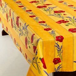 Pippins Tea Company Inc. Tablecloth, Provence, Yellow Poppies Rectangle Coated